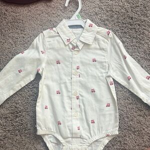 White Long Sleeve Baby Bodysuit with Red Car Print